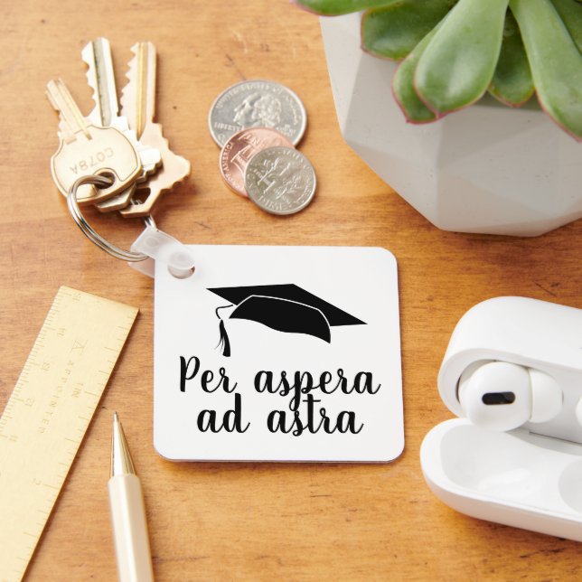 Per aspera ad astra Latin Quote Black Graduation Key Ring (Desk)