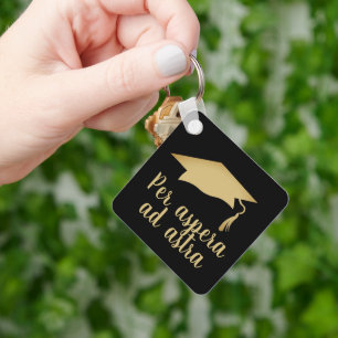 Per aspera ad astra Latin Quote Golden Graduation Key Ring