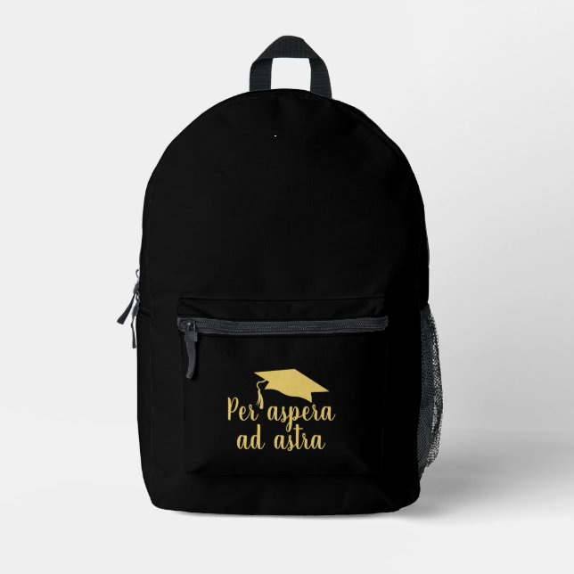 Per aspera ad astra Latin Quote Hat Graduation Printed Backpack (Front)