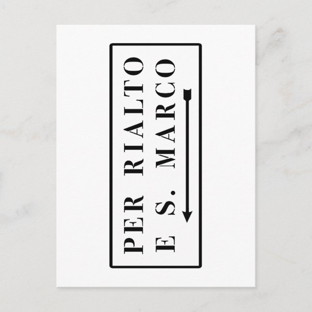 Per Rialto e S. Marco, Venice, Italian Street Sign Postcard (Front)