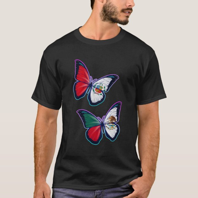 Perãº And Mexico Bicultural Roots Butterfly Versio T-Shirt (Front)