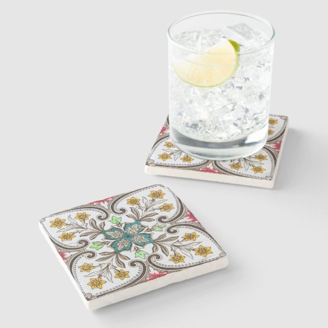 Peranakan Floral Pattern Stone Coaster (Side)