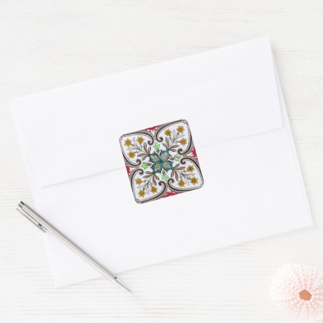 Peranakan Floral Tiles Square Sticker (Envelope)