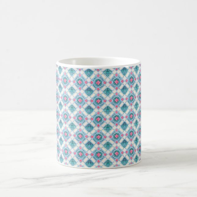 Peranakan Geometric Tile Teal  Coffee Mug (Center)