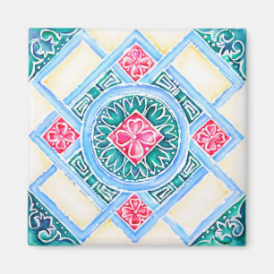 Peranakan Geometric Tile Teal  Magnet