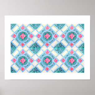 Peranakan Geometric Tile Teal Poster