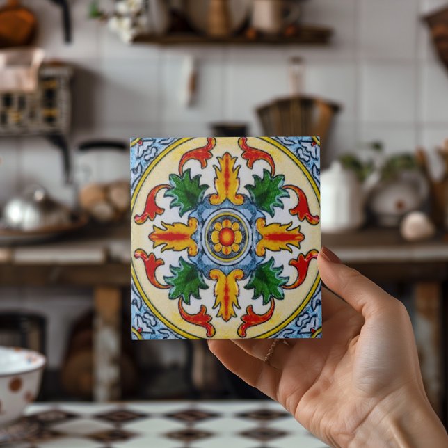Peranakan Red Orange Flower Green Leave Decorative Tile (Peranakan Red Orange Flower Green Leave Decorative Ceramic Tile)