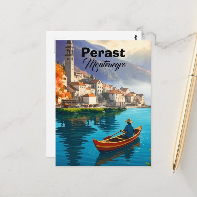 Perast Montenegro Travel Print, Perast Montenegro  Postcard (Front/Back In Situ)