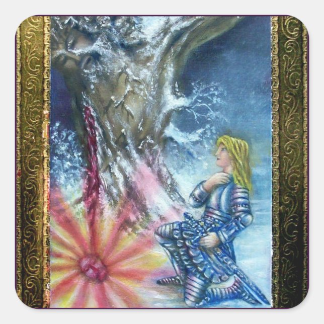 PERCEVAL AND VISION OF THE HOLY GRAIL SQUARE STICKER (Front)