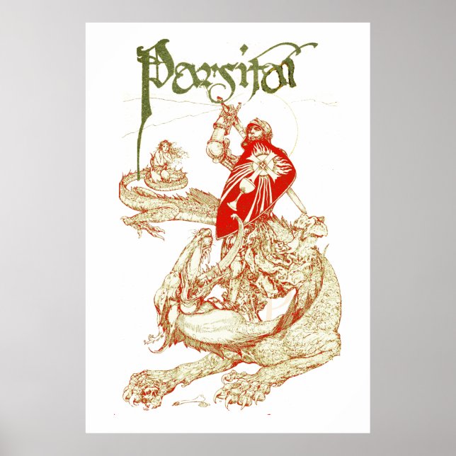 PERCEVAL FIGHTING DRAGON,QUEST HOLY GRAIL Fantasy Poster (Front)