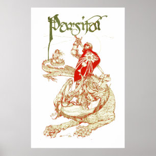 PERCEVAL FIGHTING DRAGON,QUEST HOLY GRAIL Fantasy Poster