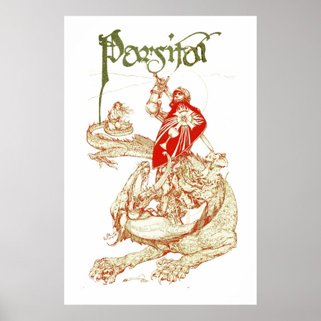 PERCEVAL FIGHTING DRAGON,QUEST HOLY GRAIL Fantasy Poster (Front)