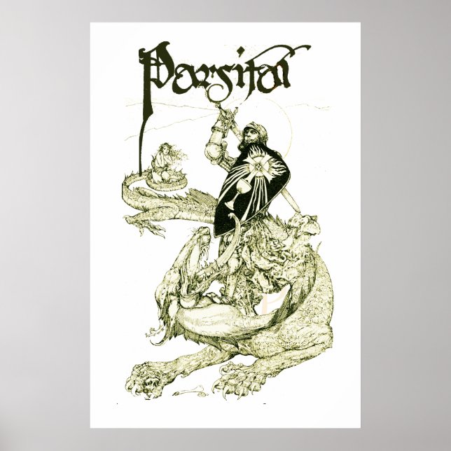 PERCEVAL FIGHTING DRAGON,QUEST HOLY GRAIL Fantasy Poster (Front)
