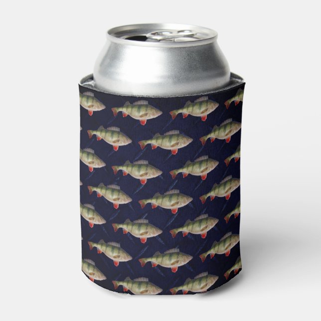 Perch Fishing Blue Beer Can Holder Can Cooler (Can Front)