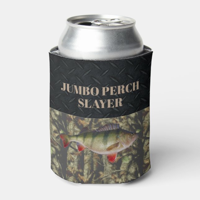 Perch Fishing Camo Ice FIshing Beer Holder Can Cooler (Can Front)