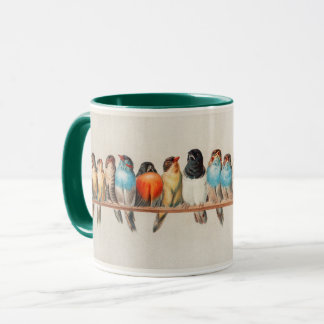Perch of Birds Green Trim Coffee Mug