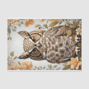 Perched Botanical Great Horned Owl  Tissue Paper