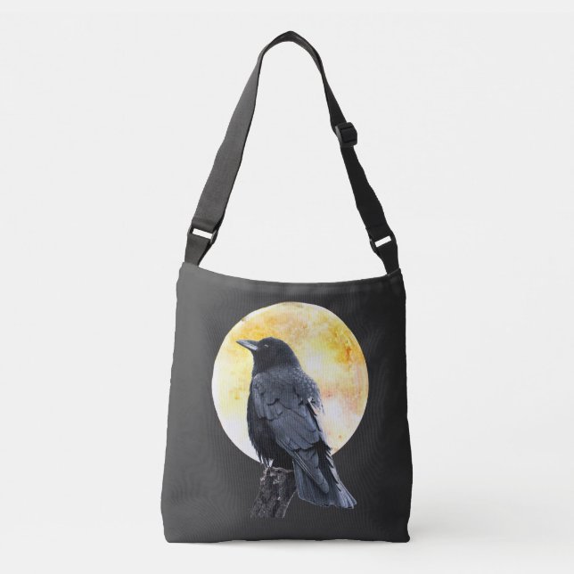Perched Crow and Full Moon Crossbody Bag (Front)