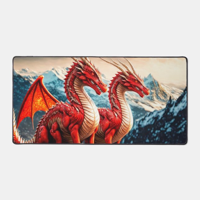 Perched Dragons Illustration Desk Mat (Front)