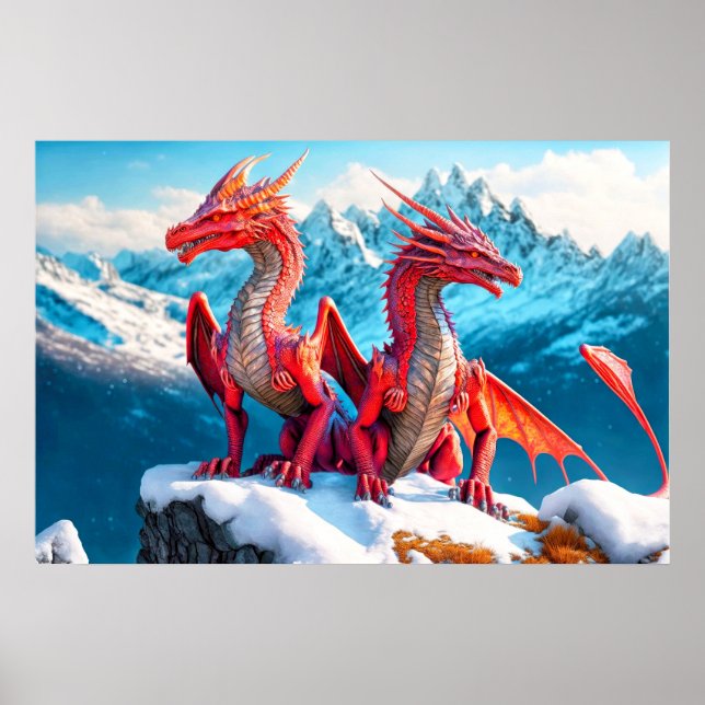 Perched Dragons Illustration Poster (Front)
