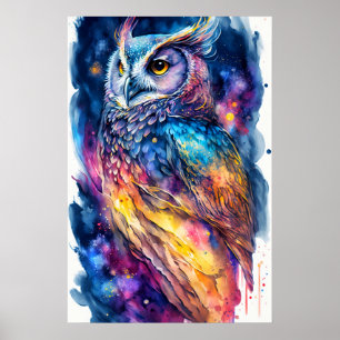 Perched Owl Illustration Art Poster