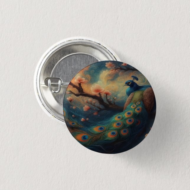 Perched Peacock Button (Front & Back)
