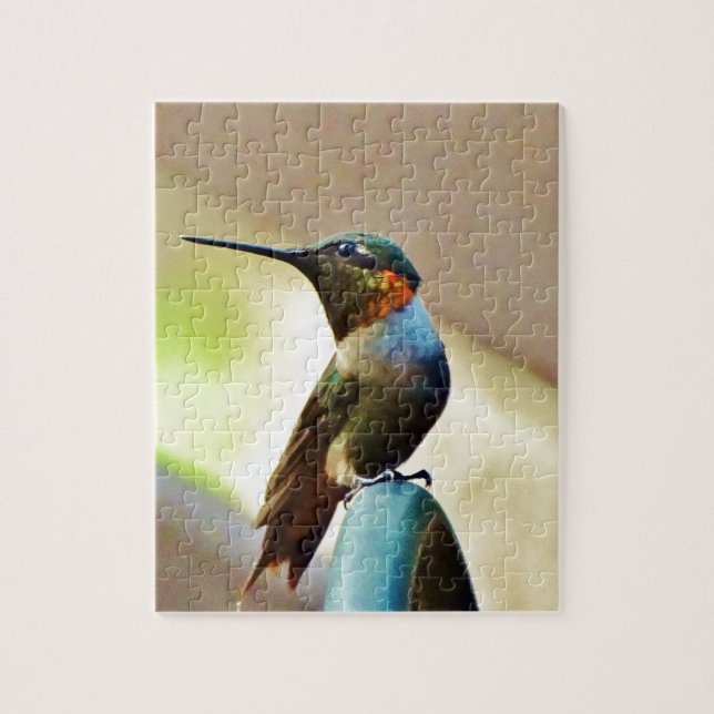 Perched Ruby and Green  little Hummingbird Jigsaw Puzzle (Vertical)