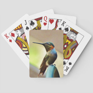 Perched Ruby and Green  little Hummingbird Playing Cards