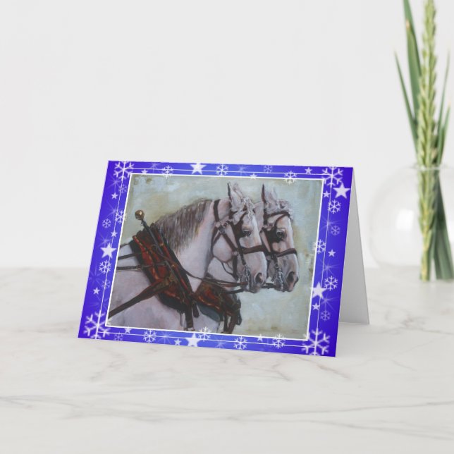 Percheron Draught   Horse Christmas Card  blue (Front)