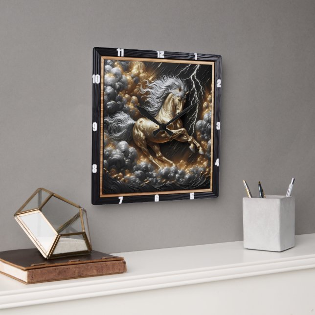 Percheron Horse Design: Custom Gold, Metal Time St Square Wall Clock (Office)