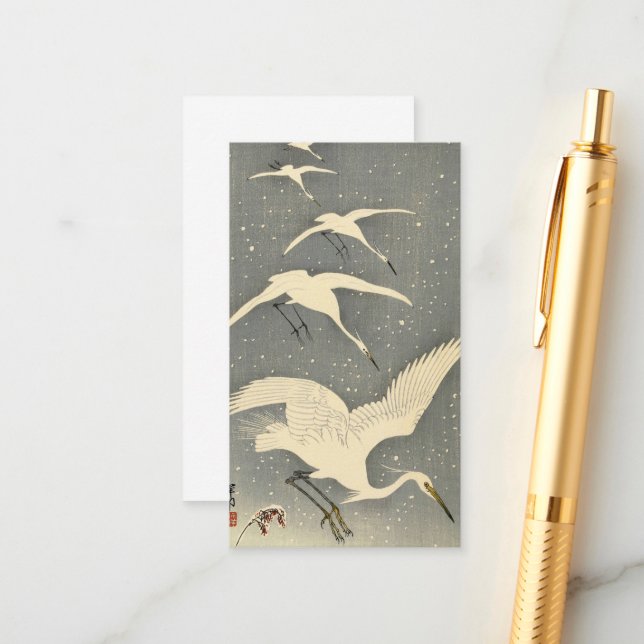 Perching Herons in Snow by Ohara Koson Enclosure Card (Front/Back In Situ)