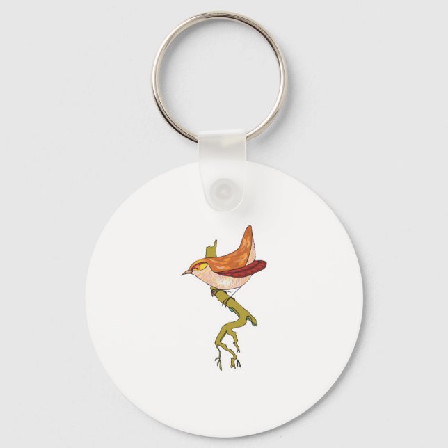 perching wren bird key ring (Front)