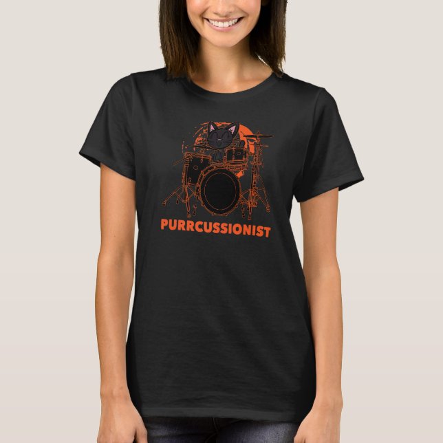 Percussion Drummer Drumming Kitten Cat Drumming Dr T-Shirt (Front)