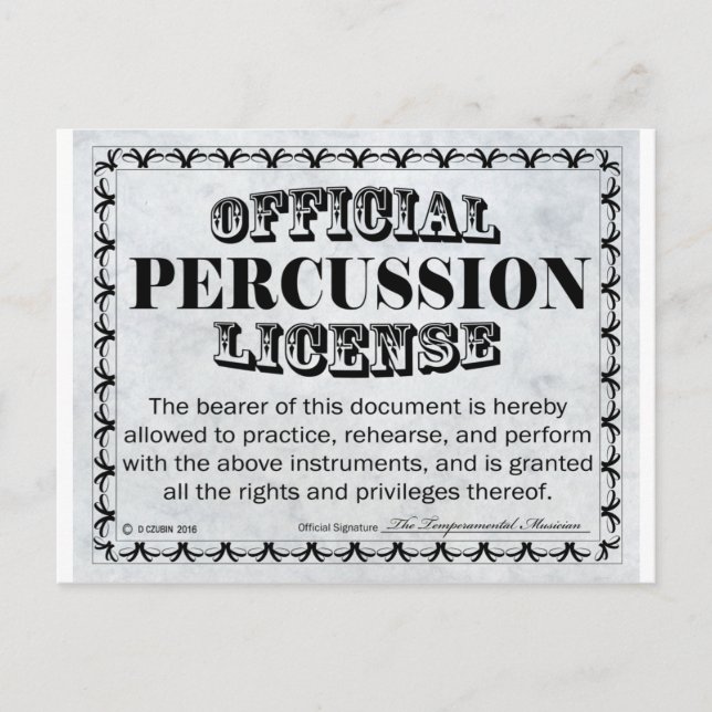 Percussion License Postcard (Front)