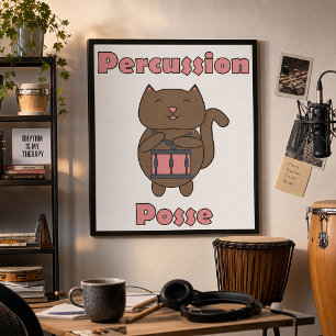 Percussion Posse - Cute Drummer Cat Poster
