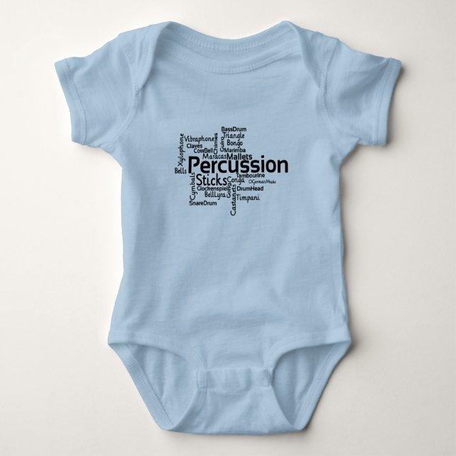 Percussion Word Cloud Black Text Baby Bodysuit (Front)