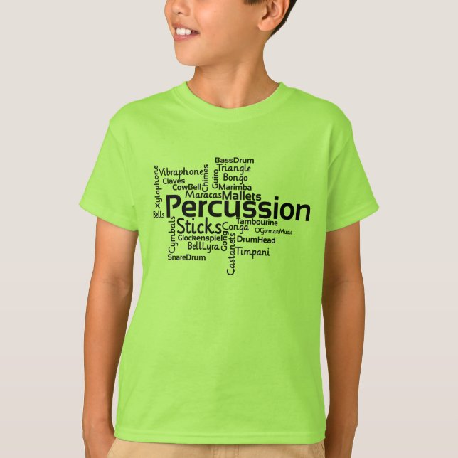 Percussion Word Cloud Black Text T-Shirt (Front)