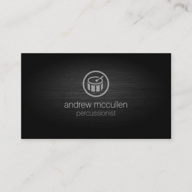 Percussionist Drum Icon Brushed Metal Musician Business Card (Front)