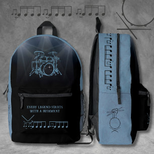 Percussionist Slate Blue Edgy Drummer Printed Backpack