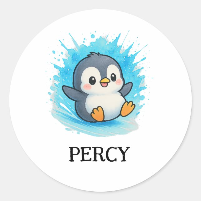 Percy Penguin Sticker – Cute Animal Name Label (Front)