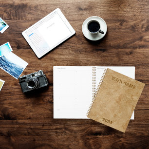 Perdonalized Tan Chamois Leather Print Planner