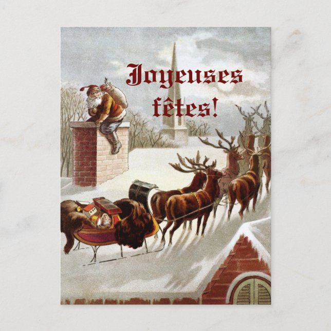 Père Noël avec traîneau et renne cartes postales Postcard (Front)