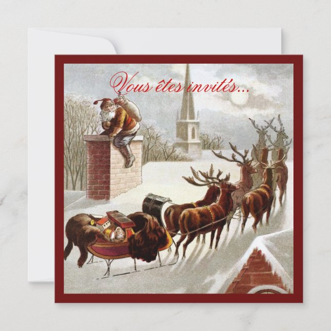 Père Noël avec traîneau et renne invitations (Front)