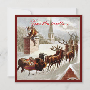 Père Noël avec traîneau et renne invitations