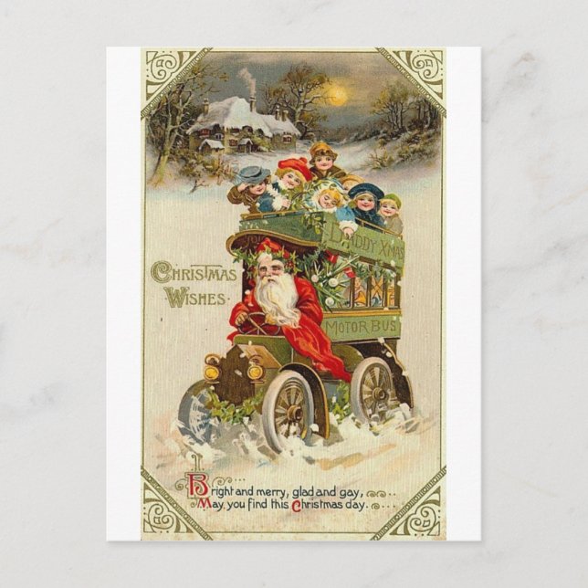Père Noël bus et enfants Postcard (Front)