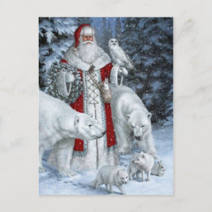 Père Noël et animaux blancs Postcard