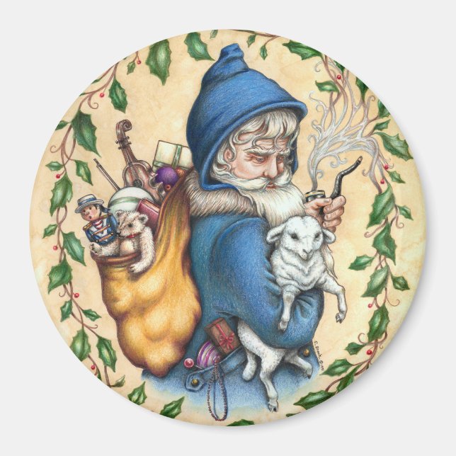 Pere Noel FATHER CHRISTMAS MAGNET Round (Front)