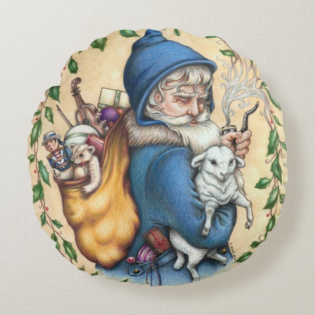 Pere Noel FATHER CHRISTMAS Round THROW PILLOW (Front)