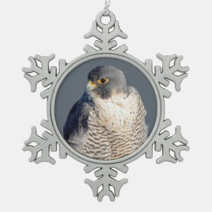 Peregrine Falcon along the Hudson River Snowflake Pewter Christmas Ornament