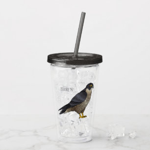 Peregrine falcon bird cartoon illustration acrylic tumbler